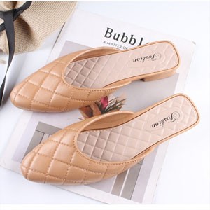 2023 women's summer pointed toe half slippers new fashion solid color outer wear casual Baotou slip-on flat women's shoes