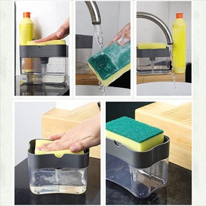 Liquid Soap Dispenser Soap Pump Sponge Caddy Holder Creative Hand Press Kitchen Dish Soap Dispenser with Washing Sponge