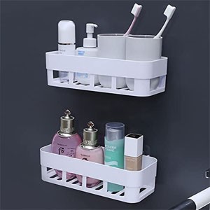 1Pcs Plastic Suction Cup Bathroom Corner Storage Rack Organizer Toilet Bathroom Shower Shelf Storage -multiclour